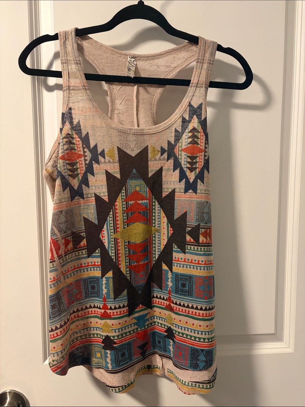 Bella D. Tribal Racerback Tank in Beige, Red, Teal & Navy